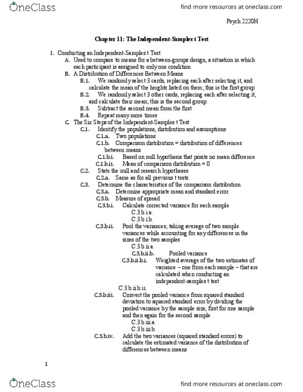 PSYCH 2220H Chapter Notes - Chapter 11: Normal Distribution, Confidence Interval, Test Statistic thumbnail