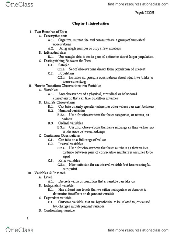 PSYCH 2220H Chapter Notes - Chapter 1: Operational Definition, Confounding, Dependent And Independent Variables thumbnail