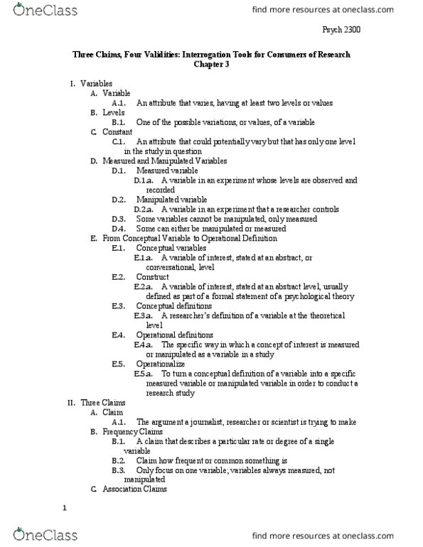 PSYCH 2300 Chapter Notes - Chapter 3: Internal Validity, Type I And Type Ii Errors, Statistical Significance thumbnail