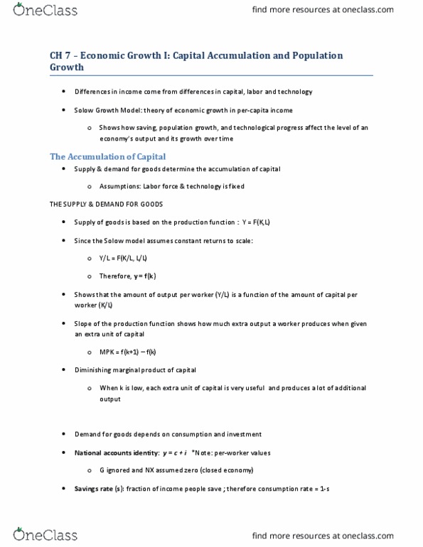 ECON 2000 Lecture Notes - Lecture 7: Golden Rule, Production Function, Consumption Function thumbnail