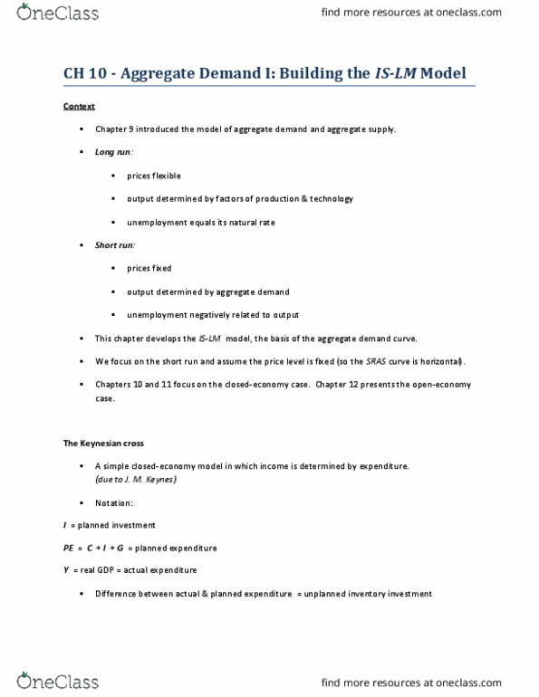 ECON 2000 Lecture Notes - Lecture 10: Money Supply, Liquidity Preference, John Maynard Keynes thumbnail