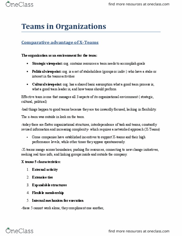 ORGS 2010 Lecture Notes - Lecture 8: Social Loafing, Shared Experience, Mental Model thumbnail