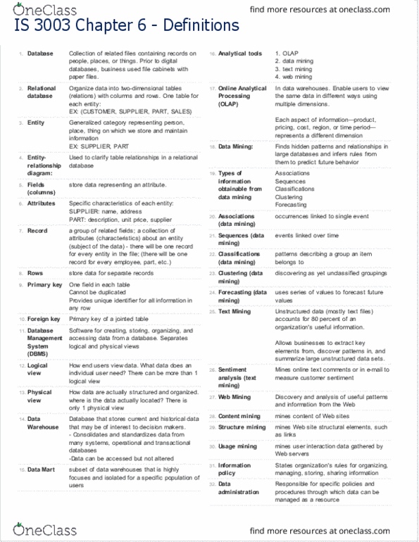 IS 3003 Chapter Notes - Chapter 6: Associative Entity, Data Quality, Structure Mining thumbnail