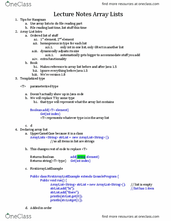 CS 106A Lecture Notes - Lecture 6: Instance Variable, Dynamic Array, Concurrent List thumbnail
