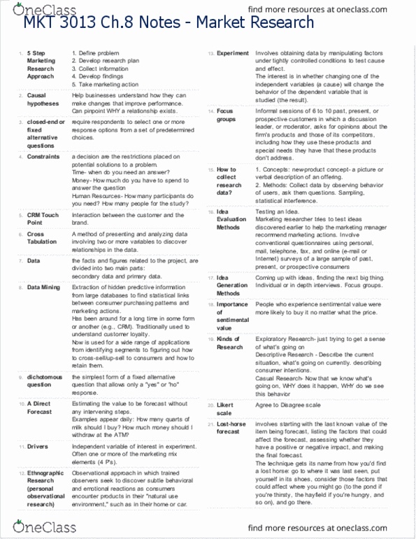 MKT 3013 Chapter Notes - Chapter 8: Neuromarketing, Semantic Differential, Simple Random Sample thumbnail