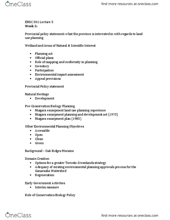 ENSC 301 Lecture Notes - Lecture 5: Engo, Oak Ridges Moraine, Environmental Impact Assessment thumbnail