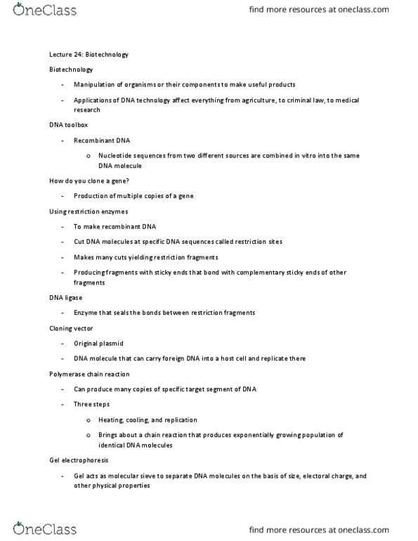 BIO SCI 93 Lecture Notes - Lecture 24: Stem Cell, Polymerase Chain Reaction, Gel Electrophoresis thumbnail