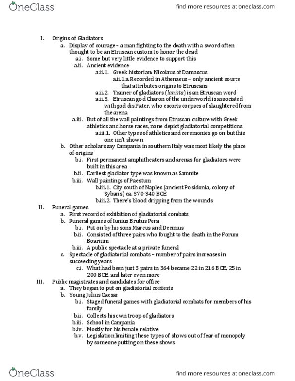 CLASSIC 20 Lecture Notes - Lecture 20: Murmillo, Titus Statilius Taurus, Maius thumbnail