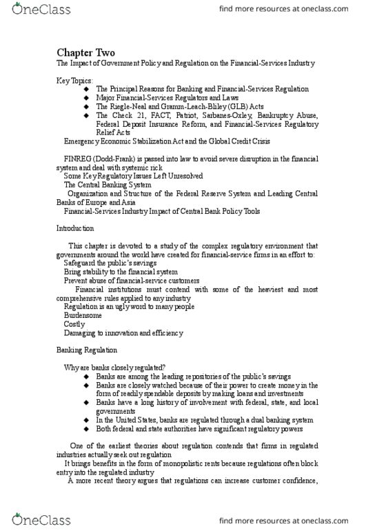 FIN 4443 Lecture Notes - Lecture 2: Mergers And Acquisitions, Federal Deposit Insurance Corporation, Dialectic thumbnail