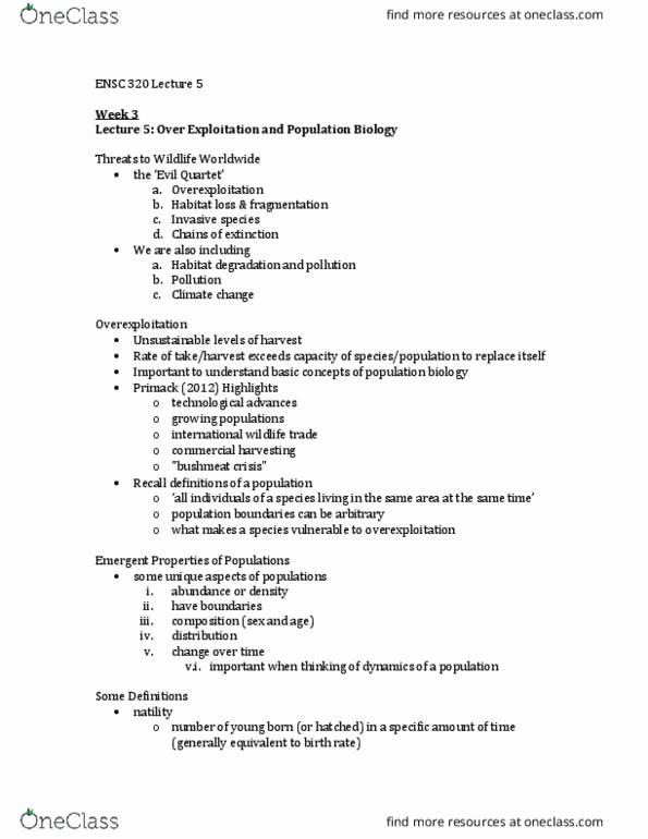 ENSC 320 Lecture Notes - Lecture 5: Bioaccumulation, Genetic Drift, Heath Hen thumbnail