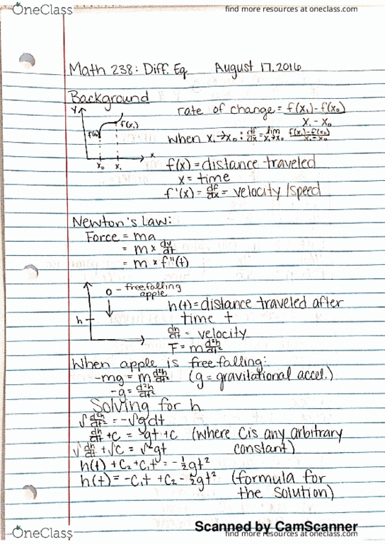 MATH 238 Lecture 1: Diff Eq August 17 thumbnail