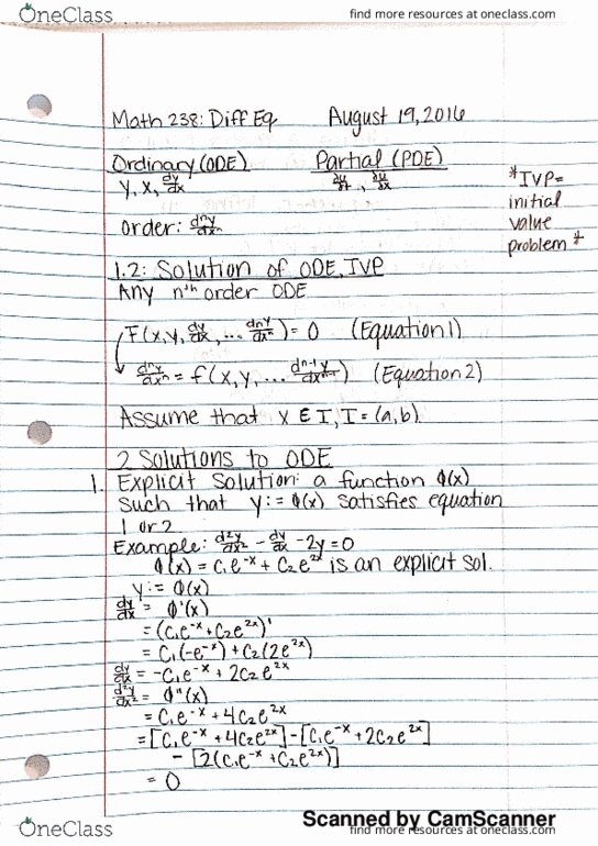 MATH 238 Lecture 2: Diff Eq August 19 thumbnail