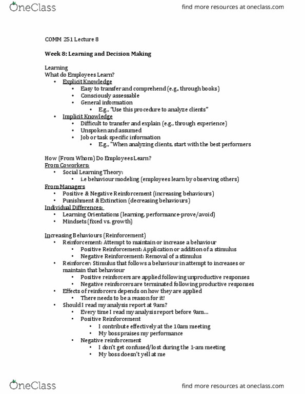 COMM 251 Lecture Notes - Lecture 8: Explicit Knowledge, Satisficing, Information Cascade thumbnail