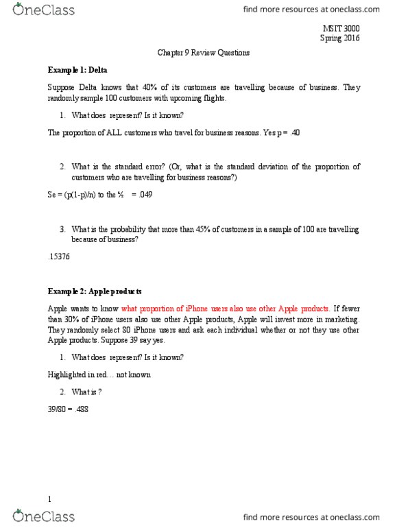 MSIT 3000 Lecture Notes - Lecture 2: Confidence Interval, Standard Deviation thumbnail