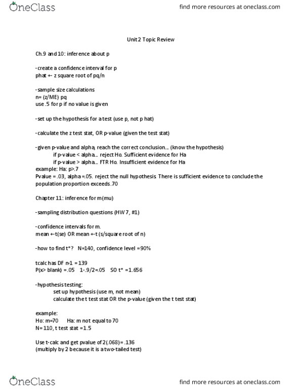 MSIT 3000 Lecture Notes - Lecture 2: Confidence Interval, Null Hypothesis, Statistical Hypothesis Testing thumbnail