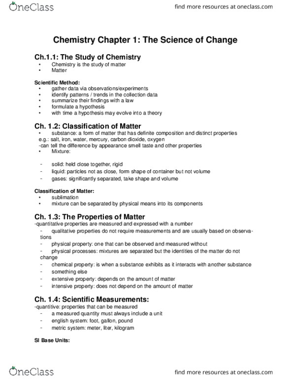 CHEM 1030 Lecture Notes - Lecture 1: Unified Atomic Mass Unit, Kelvin, Boiling Point thumbnail