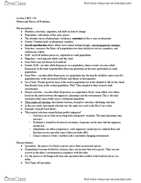 BSC 116 Lecture Notes - Lecture 3: Allele Frequency, Directional Selection, Disruptive Selection thumbnail