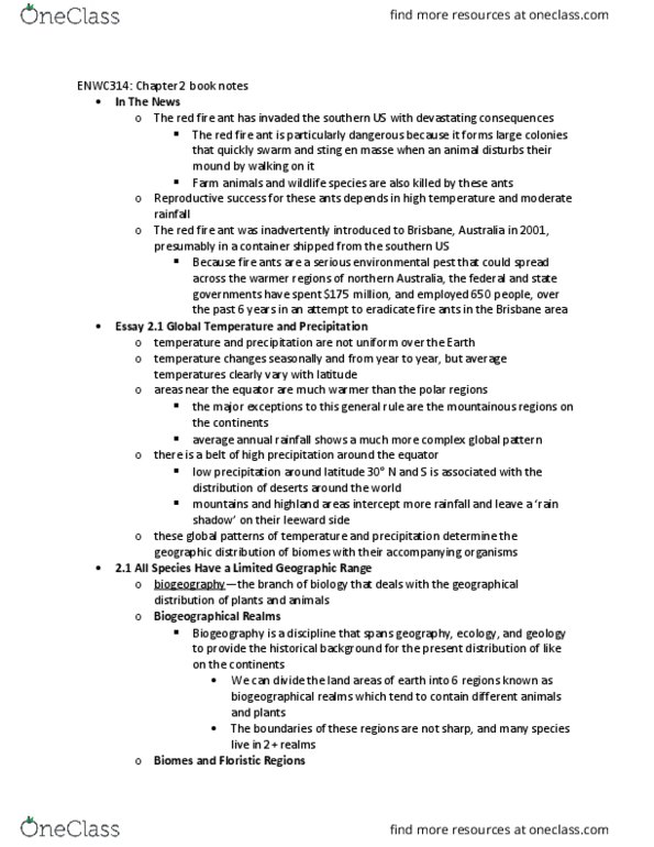 ENWC314 Chapter Notes - Chapter 2: Biogeographic Realm, Phytogeography, Solomon Judah Loeb Rapoport thumbnail