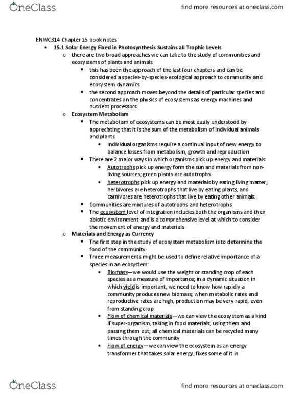 ENWC314 Chapter Notes - Chapter 15: Marine Ecosystem, Nitrogen Fixation, Eugene Odum thumbnail