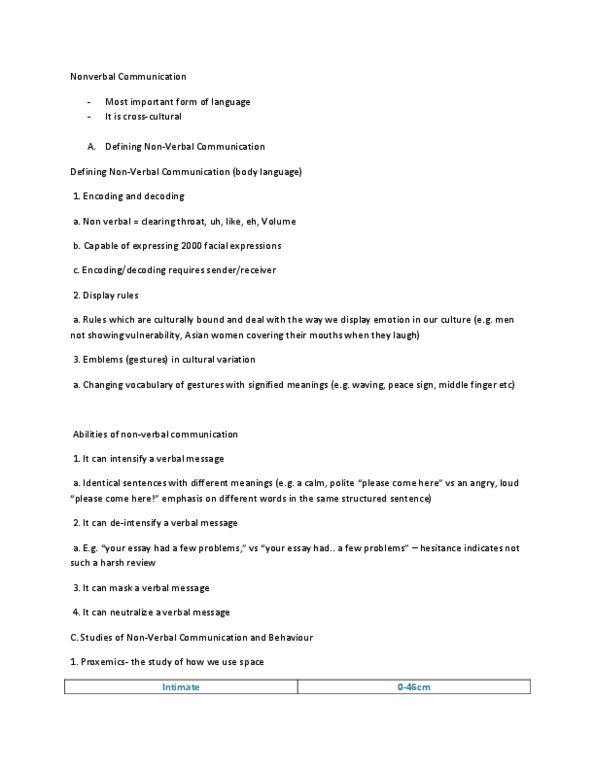 Sociology 2233 Lecture Notes - Nonverbal Communication, Display Rules, Kinesics thumbnail