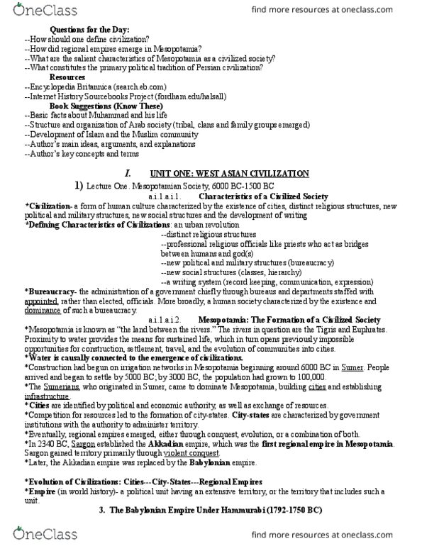 HIST 1010 Lecture Notes - Lecture 1: Internet History Sourcebooks Project, Urban Revolution, Eridu thumbnail