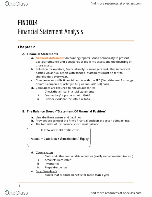 FIN 3014 Lecture Notes - Lecture 2: Financial Statement, Deferral, Accrual thumbnail