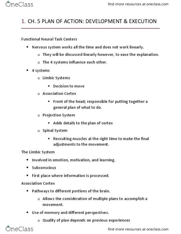 KNES 371 Lecture Notes - Lecture 5: Primary Motor Cortex, Premotor Cortex, Basal Ganglia thumbnail