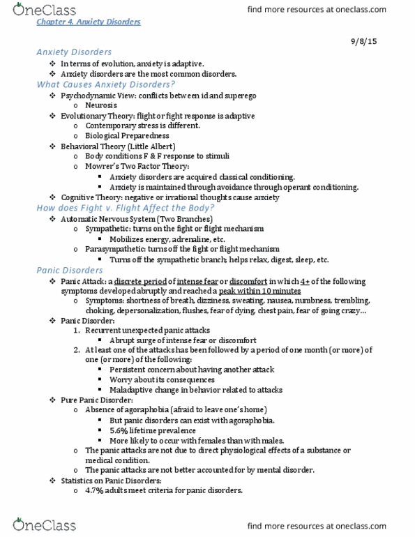 PSY-2212 Lecture Notes - Lecture 3: Obsessive–Compulsive Disorder, Social Anxiety Disorder, Generalized Anxiety Disorder thumbnail