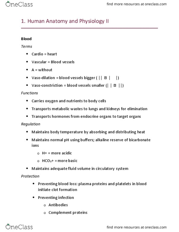 BIOL 2510 Lecture Notes - Lecture 2: Vasoconstriction, Vasodilation, Peptide thumbnail