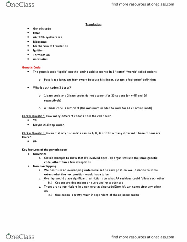 Biochemistry 2280A Lecture Notes - Lecture 25: Aminoacyl-Trna, Missense Mutation, Wobble Base Pair thumbnail