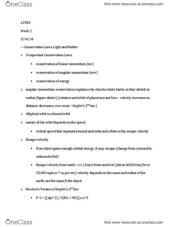 ANTH 003 Lecture Notes - Lecture 4: Gravitational Energy, Escape Velocity, Electromagnetic Spectrum thumbnail