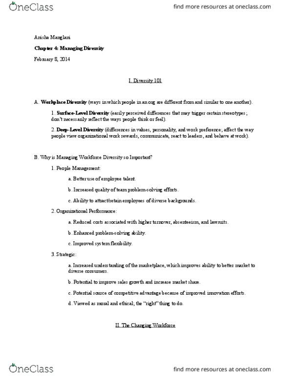 MG 210 Lecture Notes - Lecture 4: Civil Rights Act Of 1964, Absenteeism, Stereotype thumbnail
