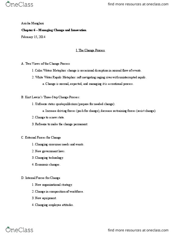 MG 210 Lecture Notes - Lecture 6: Raging River, Organizational Culture, Role Conflict thumbnail