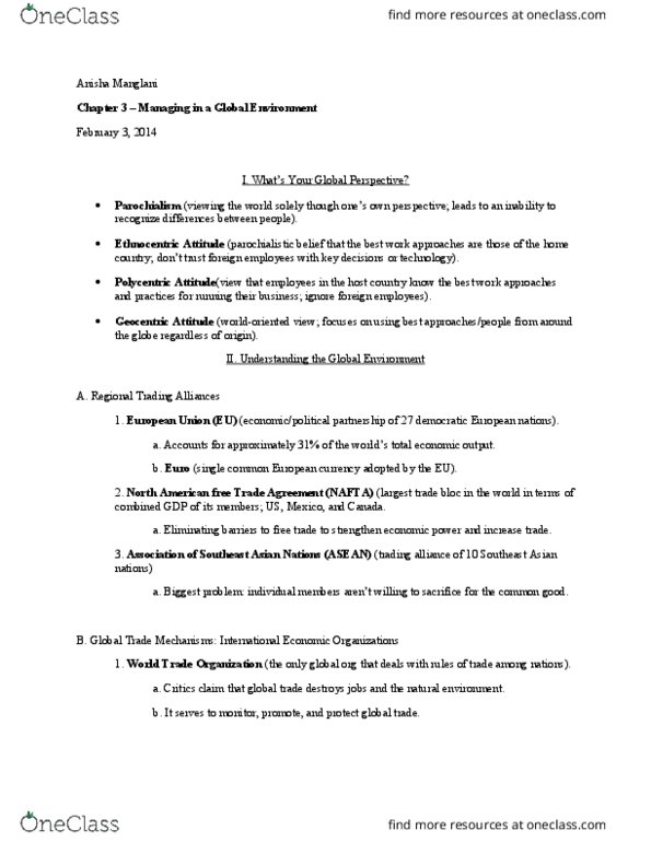 MG 210 Lecture Notes - Lecture 3: North American Free Trade Agreement, International Monetary Fund, Trade Bloc thumbnail