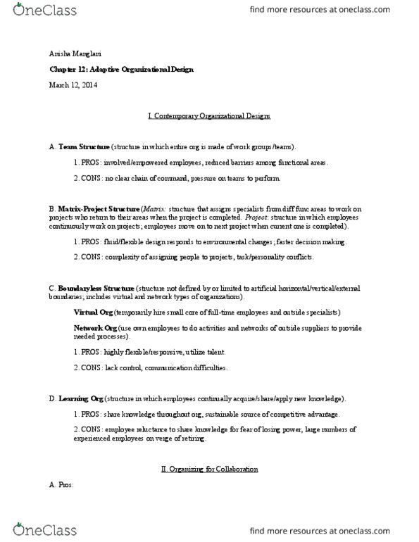 MG 210 Lecture Notes - Lecture 12: Flextime, Open Innovation, Telecommuting thumbnail