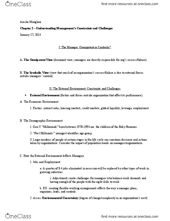 MG 210 Lecture Notes - Lecture 2: Organizational Culture, Baby Boomers, Millennials thumbnail