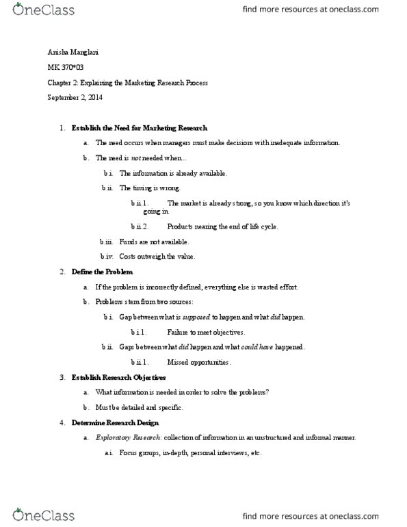 MK 370 Chapter 2: Explaining the Marketing Research Process thumbnail