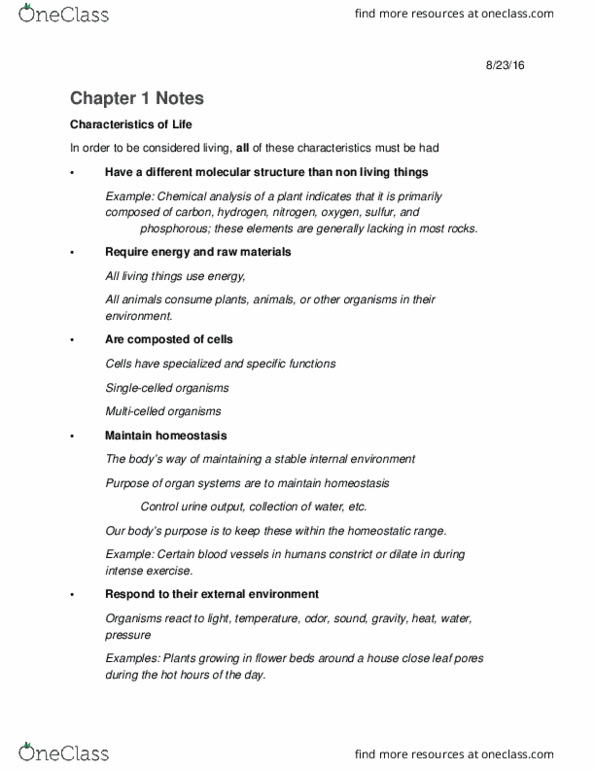 BSC 109 Lecture Notes - Lecture 1: Organism, Archaea, Scientific Method thumbnail