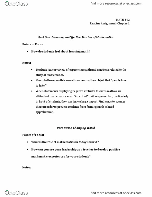 MATH 392 Chapter Notes - Chapter 1: National Council Of Teachers Of Mathematics, Numeracy, Common Core State Standards Initiative thumbnail