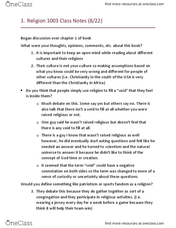 RELI 1003 Lecture 5: Religion 1003 Class Notes (8:22) thumbnail