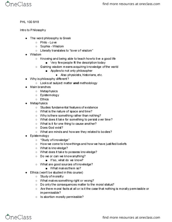 PHL 100 Lecture 1: 8/18 Notes thumbnail