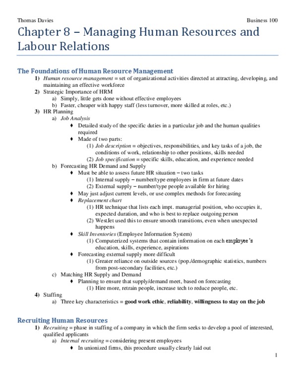 BUS 100 Lecture Notes - Human Resource Management, Job Rotation, Westjet thumbnail