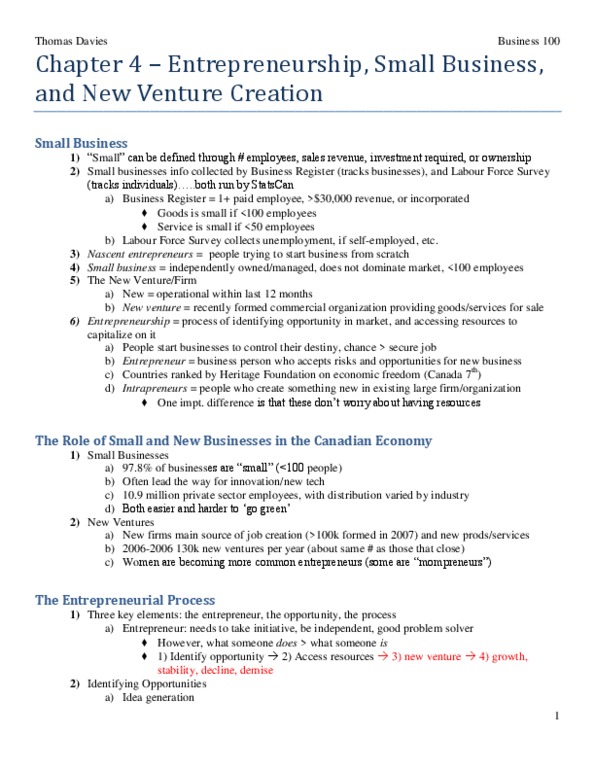 BUS 100 Chapter Notes - Chapter 4: Labour Force Survey, Private Equity, Small Business thumbnail