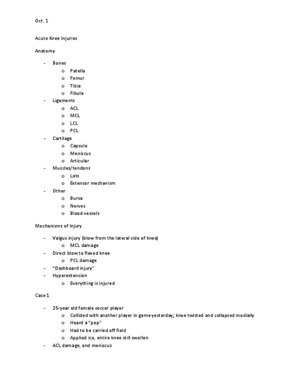 KIN 461 Lecture Notes - Hemarthrosis, Physical Examination, Palpitations thumbnail