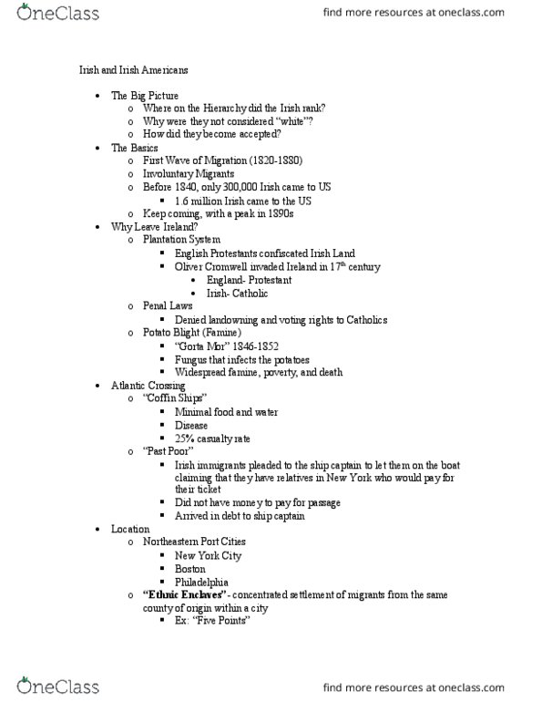 AMH-2097 Lecture Notes - Lecture 4: United States Territorial Acquisitions, Transubstantiation, Anti-Irish Sentiment thumbnail