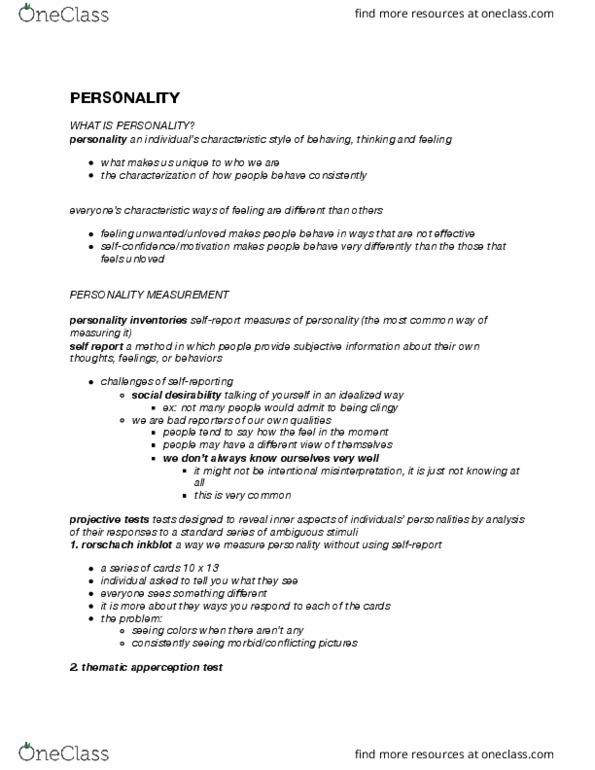 PSYC 2003 Lecture Notes - Lecture 6: Thematic Apperception Test, Factor Analysis, Extraversion And Introversion thumbnail