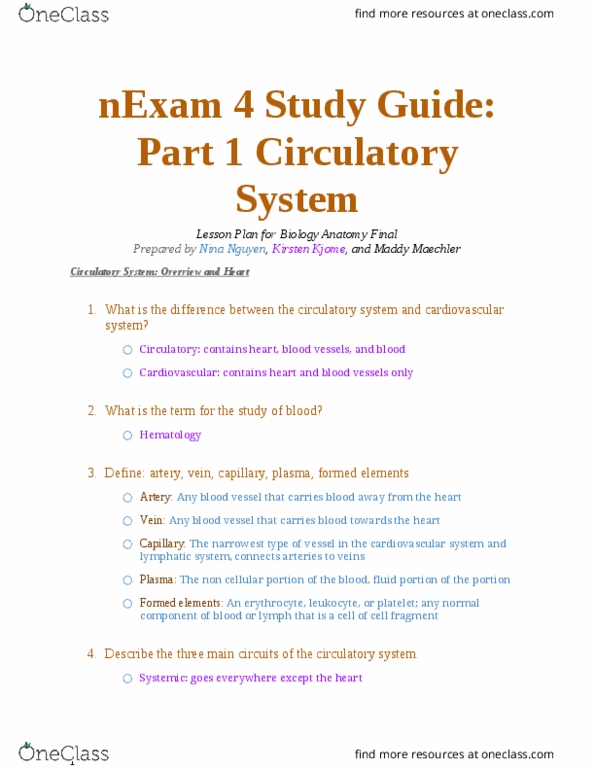 BIOL 103 Lecture Notes - Lecture 12: Atrioventricular Node, Superior Mesenteric Artery, Hemoglobin thumbnail