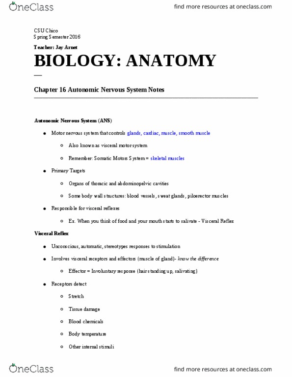 BIOL 103 Lecture Notes - Lecture 5: Autonomic Nervous System, Smooth Muscle Tissue, Motor System thumbnail