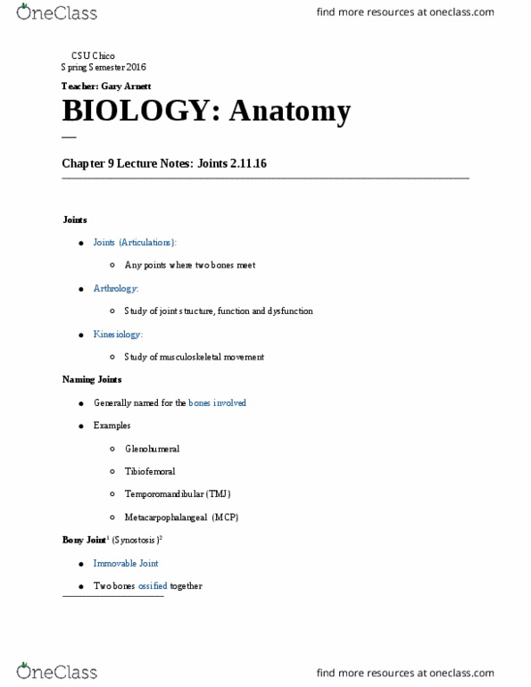 BIOL 103 Lecture Notes - Lecture 2: Osteoarthritis, Anatomical Terms Of Location, Axial Skeleton thumbnail