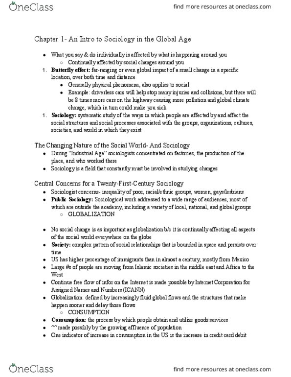 SOC-1000 Chapter Notes - Chapter 1: Infor, Mcdonaldization, Icann thumbnail